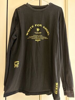 White Fox Boutique Black Long Sleeve Graphic Tee with Yellow Print